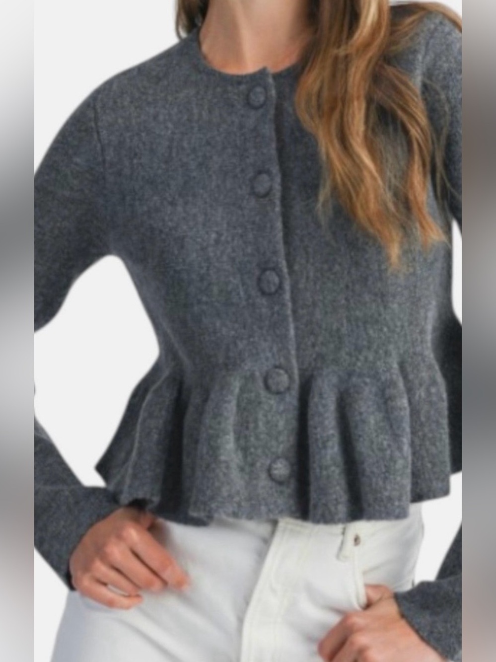 ZARA Peplum Knit Gray Cozy Sweater Cardigan Cropped Size S